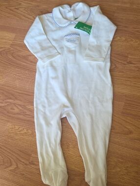 United Colors Of Benetton Baby Boy 9M Romper White Blue Cotton NWT Italy Preppy